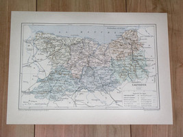 1887 Original Antique Map Of Department Of Calvados Caen Normandy / France - $23.37