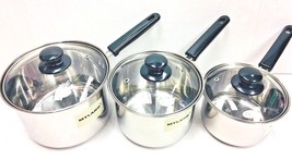 Deep Sauce Pan Stainless Steel With Glass Lid 14, 16, 18 CM - 6 Pcs/Set - £44.38 GBP