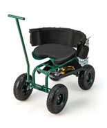 Rolling Garden Cart with Height Adjustable Swivel Seat and Storage Baske... - £177.24 GBP