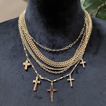 Womens Fashion Gold Tone Faux Gem Cross Chain Collar Necklace with Lobst... - $29.70