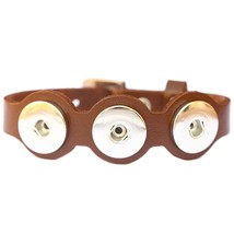 Brown Leather Snap Bracelet with Three Snaps - £3.85 GBP