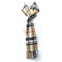 Beige - Winter Unisex 100% Cashmere Wool Tartan Wrap Scarf Plaid Scarves - £14.09 GBP