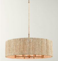 Abaca Rattan  &amp; Brass  Drum Pendant Chandelier Modern Organic Coastal $2400 - $1,549.00