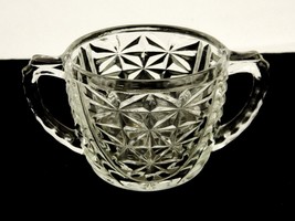 Anchor Hocking Stars and Bars Open Sugar Bowl, Thumbprint Handles, Vintage Glass - £11.52 GBP