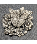 Butterfly &amp; Flowers - Pewter Brooch Pin by Birds &amp; Blooms Limited Editio... - $9.89