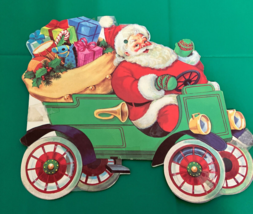 Santa in Antique Car Die Cut VTG Christmas Decoration Double Sided cardb... - $273.13 MXN