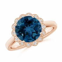 ANGARA London Blue Topaz Scalloped Halo Ring for Women, Girls in 14K Solid Gold - £806.70 GBP