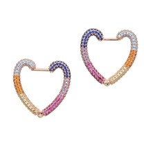 New rose gold full bling cz heart hoop earring mipave colorful rainbow cz stacki - £18.02 GBP
