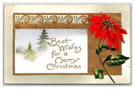 Merry Christmas Poinsettia Winter Landscape Gilt Embossed DB Postcard Y9 - £2.34 GBP