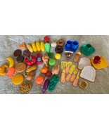 50 Plastic Play Food Plates Cups Spoon Donut Grapes Corn Orange Cookie P... - €29,43 EUR
