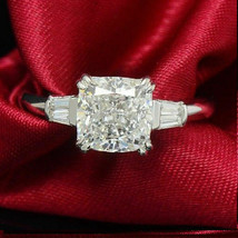 Cushion Cut 2.90Ct Three Diamond 14k White Gold Finish Engagement Ring Size 8.5 - £88.49 GBP