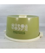 Vintage MCM Green Plastic Cake Pastries Carrier Storage 11 x 7&quot; Flower G... - £37.34 GBP