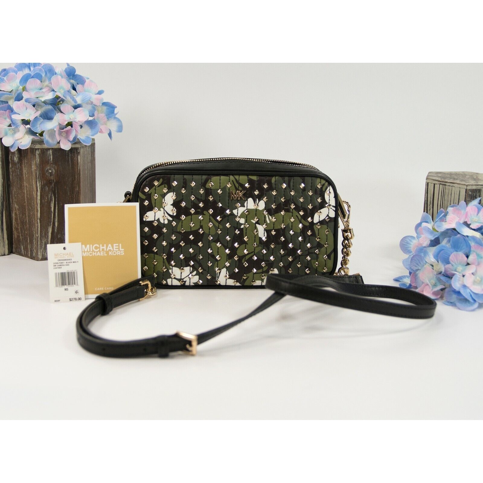 Primary image for Michael Kors Studded Butterfly Double Zip Leather Camera Crossbody Bag NWT