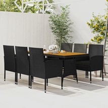 Outdoor Dining Set Black PE rattan, Steel, Solid Acacia wood - $13,552.33 MXN