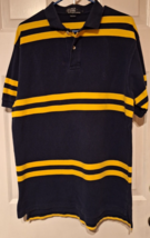 VTG Polo Ralph Lauren SS Shirt Mens L Polo Blue Yellow Striped Pony Logo Rugby - £8.98 GBP