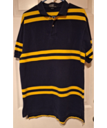 VTG Polo Ralph Lauren SS Shirt Mens L Polo Blue Yellow Striped Pony Logo... - $11.64