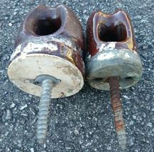 Vintage Glazed Ceramic Brown Electrical Strain Screw Insulators Lot image 3