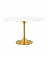 48&quot; White Oval Lacquered Wood Top Pedestal Stem Dining Table Gold Metal ... - $734.97