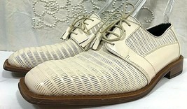 GIORGIO BRUTINI Private Collection White Leather Oxfords Mens 9.5 Shoes Tassels - £49.81 GBP