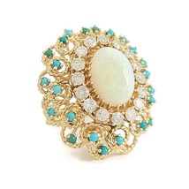 Vintage 1960&#39;s Opal Diamond Turquoise Cocktail Ring 14K Yellow Gold, 15.58 Grams - £3,113.49 GBP