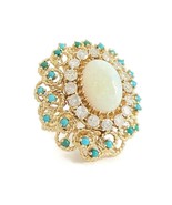 Vintage 1960&#39;s Opal Diamond Turquoise Cocktail Ring 14K Yellow Gold, 15.... - £3,062.85 GBP