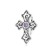 Sterling Silver 925 Cross Crucifix Symbol Of Faith Spacer Bead Charm With CZ - £13.71 GBP