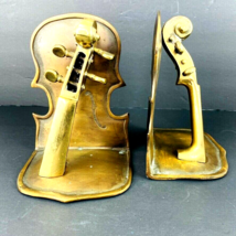 Vintage Brass Violin Bookends Pair Cello Bass Music Book Ends Library 1992 - $97.49