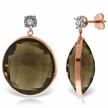 34.06 Carat 14K Rose Gold Diamonds Stud Earrings  Checkerboard Cut Smoky Quartz - £448.26 GBP