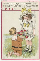 Vintage Postcard Valentine Boy Gives Flowers to Girl 1914 Raphael Tuck - £6.23 GBP