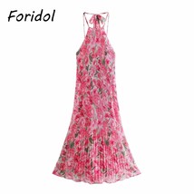 Foridol Sleevelss Halter Maxi Summer Dress for Women  Backless Beach Pink Boho R - £110.59 GBP