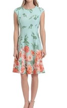 London Times Womens Plus Floral Scuba Crape Green/Pink Fit &amp; Flare Dress 22W NWT - £30.74 GBP