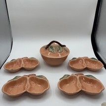 Belmar of California Pottery Pear Bowls Snack Set Peach Color 320 MCM Vintage - £19.17 GBP