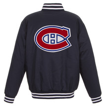 NHL Montreal Canadiens Poly Twill Jacket Embroidered Patches Logo JH Design Navy - £97.08 GBP