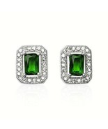 1.75 ct. Genuine Emerald Princess Halo Stud Earrings in Sterling Silver - $46.98