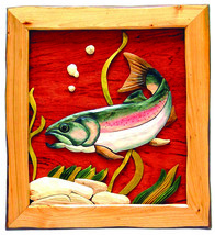 Zeckos Trout Hand Crafted Intarsia Wood Art Wall Hanging 18 X 20 X 2 Inches - £55.26 GBP