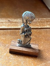 Vintage Small Carved Silvertone Child Praying w Religious Items Figurine... - $11.29