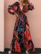 Spring Summer Elegant V-Neck Bohemian Loose Maxi Dress - £50.52 GBP