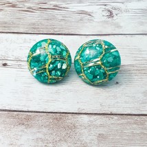 Vintage Clip On Earrings Green &amp; Gold Tone - Unusual - £11.94 GBP