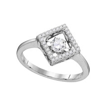 10k White Gold Round Diamond Moving Twinkle Solitaire Diagonal Square Ring 1/5 - $451.00