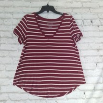 American Eagle AEO T Shirt Womens Medium M Red White Soft &amp; Sexy V Neck Striped - £12.86 GBP