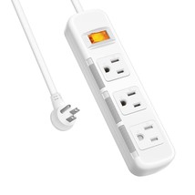 Flat Plug Power Strip 3 Outlet, White Extension Cord 6 Feet, Surge Protector 300 - £15.97 GBP