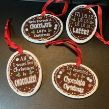 Chocolate Lovers Ceramic Ornaments Set 4 I’m Dreaming Of A Chocolate Christmas C - £7.79 GBP