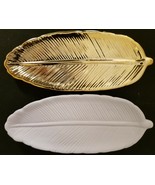 Ceramic Leaf Jewelry Dishes 7”Lx3”Wx 0.5”H, Select: Gold or White - £2.78 GBP