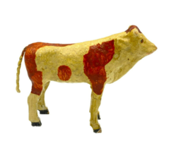 Vintage Composition Stick Leg Spotted Cow Figure Hand Painted 4 3/4&quot;x4&quot; - £15.90 GBP