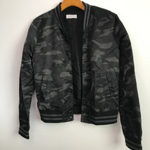 Bailey 44 Bomber Jacket S Gray Camouflage Button Crop Satin Casual Pockets - £14.73 GBP