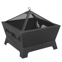 Steel Square 26&quot; Outdoor Fire Pit Wood Burning Bbq Patio Yard W/Rain Cover&amp;Poker - £93.51 GBP