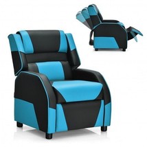 Kids Youth PU Leather Gaming Sofa Recliner with Headrest and Footrest-Blue - Col - $3,859.31 MXN