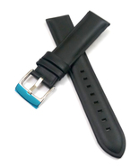 22mm Genuine Leather Black Watch Band Strap With Silver Buckle - £12.54 GBP