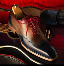 Handmade leather wholecut oxfords new hand patina color dress men lace up shoes  - £143.84 GBP+