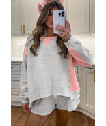 Light Grey Color Block Raw Hem Pullover and Casual Shorts Set - $703.76 MXN